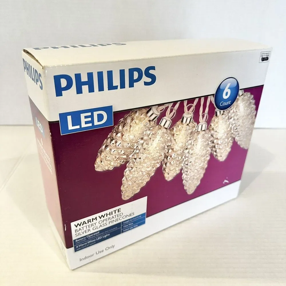Philips‎ Silver Glass Pinecone Lights 6 Warm White LED Battery Operated